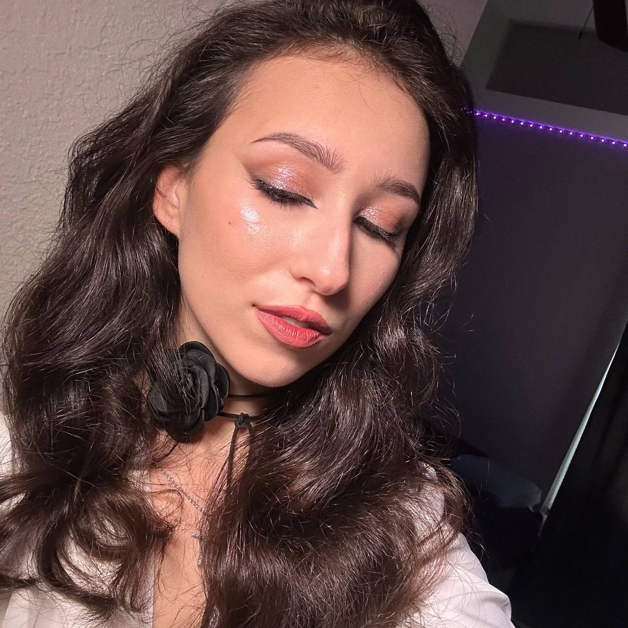 Soft glam with black rose choker