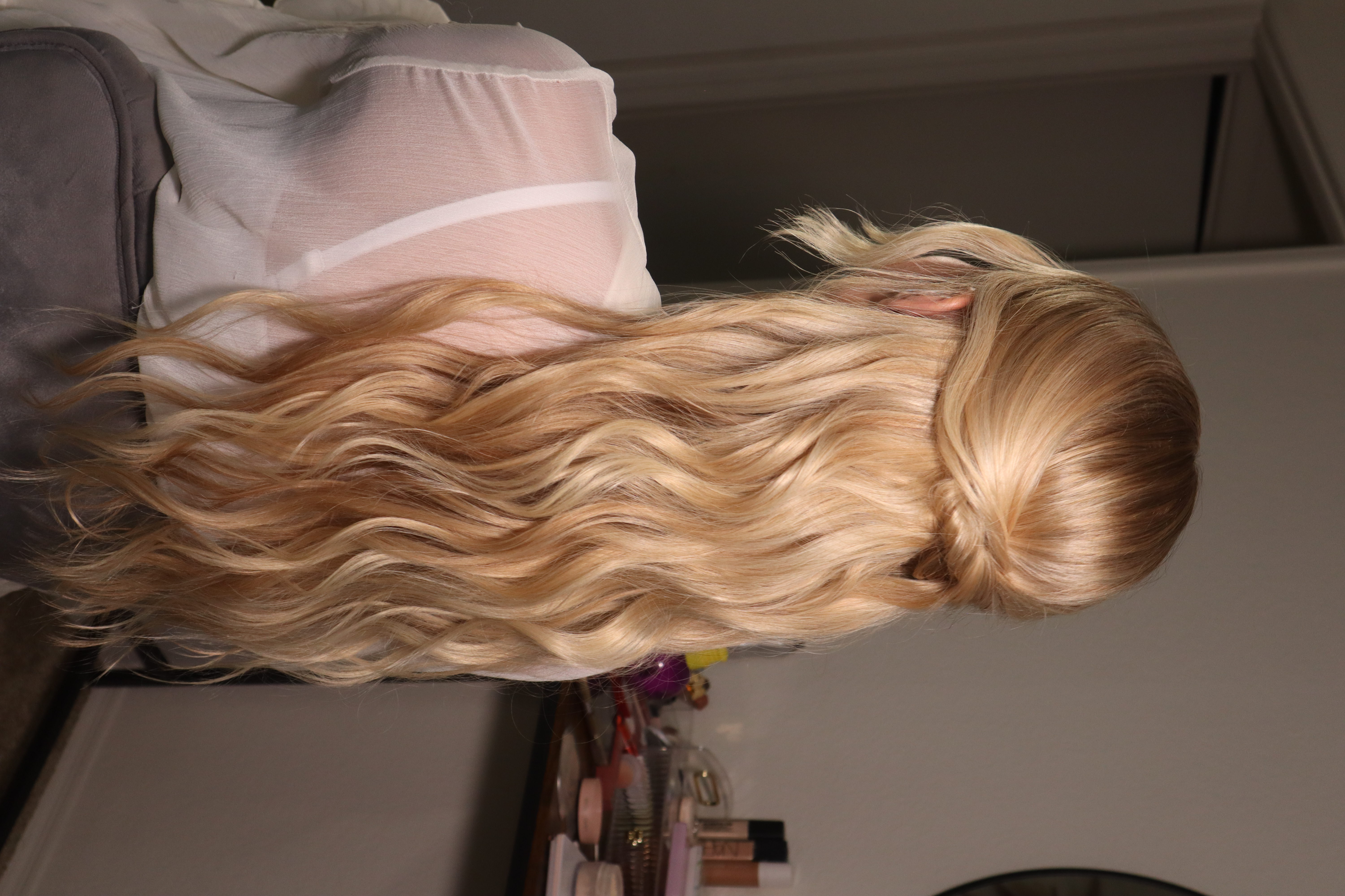 Blonde half-up half-down waves