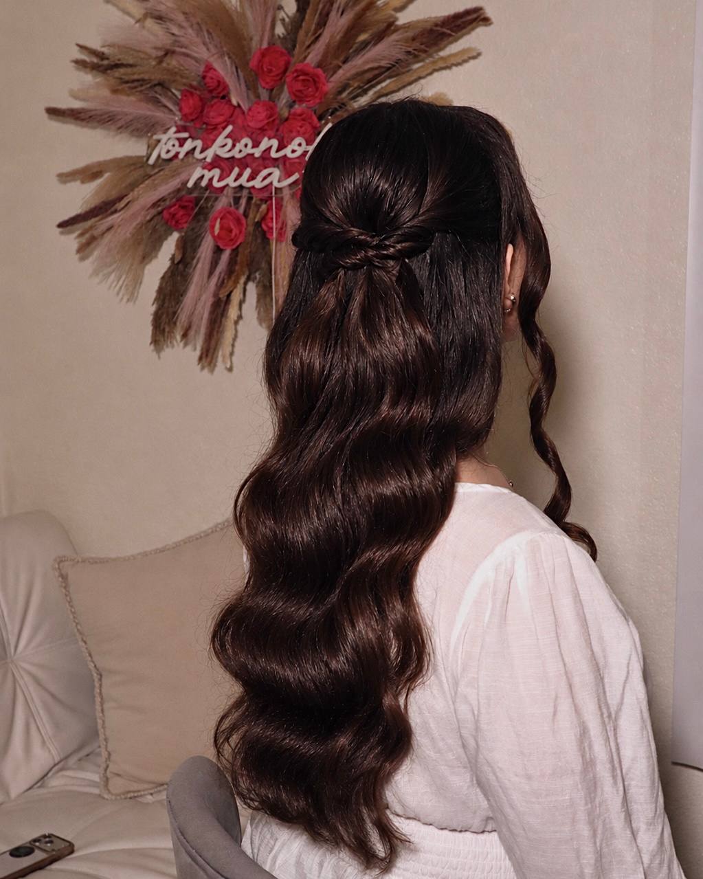 Soft waves half-up ponytail, back view